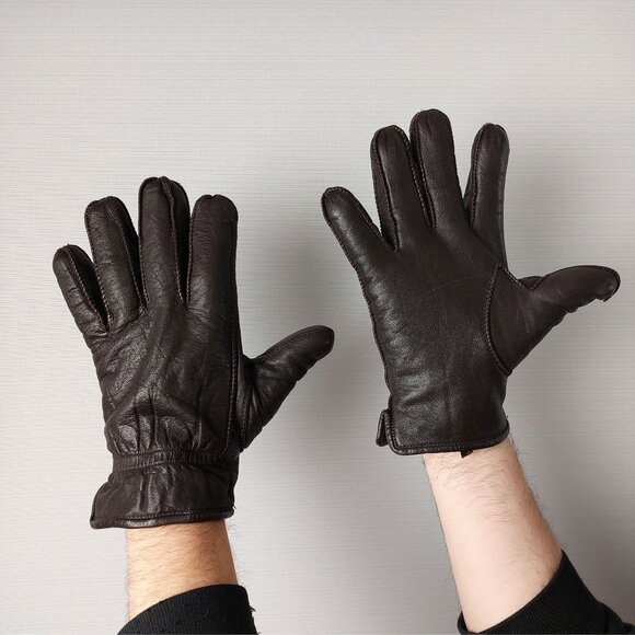 Fleece-Lined Brown Leather Mens Gloves, XL - Picture 1 of 5